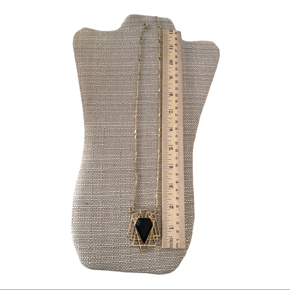 Gold Necklace Art Deco Black Center Stone Rollo Gold plated Chain Vintage 24” - Picture 6 of 10